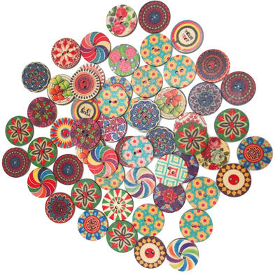 

50pcs Flower Print Round Wooden Sewing Buttons DIY Knitting Clothes Decor