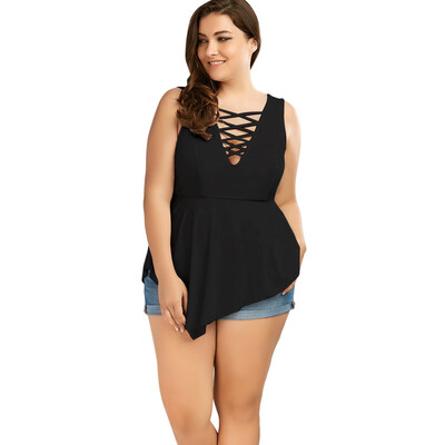 

V Neck Crisscross Asymmetrical Plus Size Top
