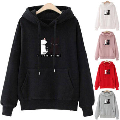 

Women Cat Hoodie Casual Sweatshirt Hooded Jumper Sweater Pullover Slim Fit Tops