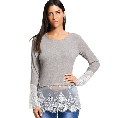

Lace Trim Casual Knit Top