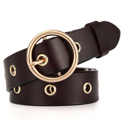 

Belt ladies leather casual round buckle Korean belt womens fine decorative hollow pin buckle belt pure leather belt
