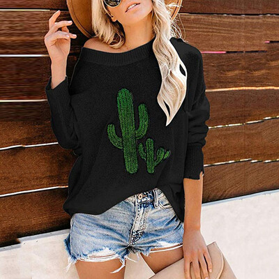 

Tailored Womens Oversized Batwing Sleeve Sweater Off Shoulder Cactus Pullover Knit Jumper