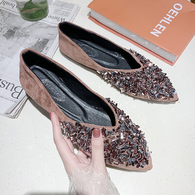

Spring Korean version of the water drill tip tip shallow mouth fairy gentle shoes chic with flat single shoe woman