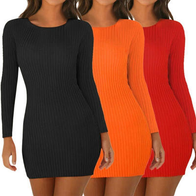 

Women Short Dress Long Sleeve Bodycon Sexy Slim Dress -XL