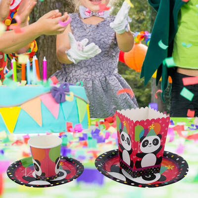 

Greensen 4PCS Disposable Paper Plate Cartoon Animal Birthday Cake Knives Forks Dinnerware Set