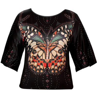 

Womens Tops T-Shirt Butterfly Printed Pagoda Sleeve Casual Loose Blouse Tops