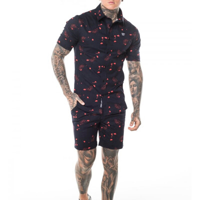 

Toponeto Men Street Shirt&Shorts Summer Bohemia Style Printed Outfit Two Piece Set