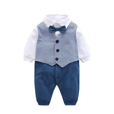 

2019 New Autumn Baby Boy Gentleman Clothes Long Sleeve Printing Fake 2 Piece Newborn Rompers Jumpsuit Costumes