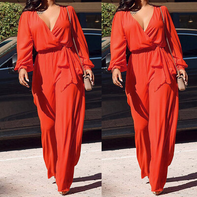 

Starmoon Fashion Womens Long Sleeve Tops Solid Bandage Casual Pants Loose Sexy Jumpsuit