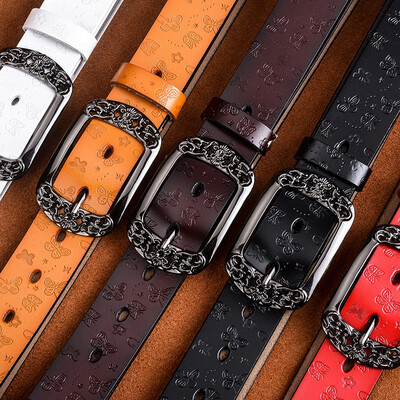 

New leather belt ladies Korean version of the wild decoration retro hollow leather ladies belt Taobao explosion models
