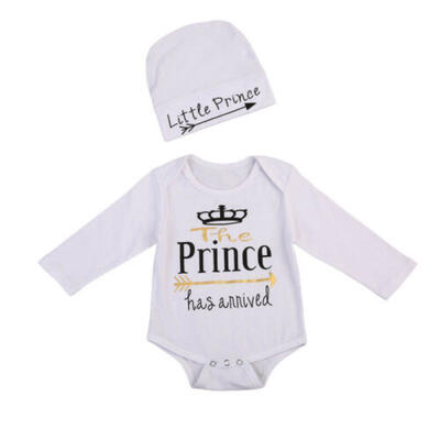 

Infant Baby Boy Clothes The Prince has arrived Print Romper Hat Outfits 0-24M