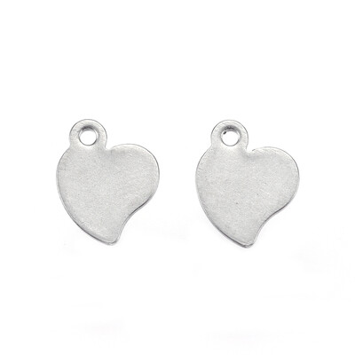 

304 Stainless Steel Charms Heart Stainless Steel Color 10x8x08mm Hole 1mm