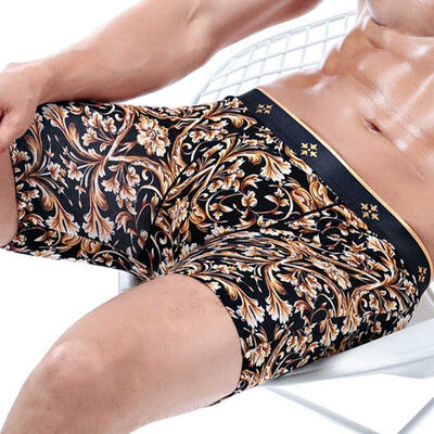 

Mens Floral Long Leg Boxer Briefs U-shaped Front Cotton Performance Underwear