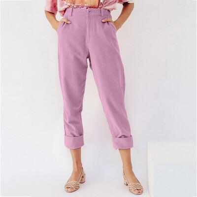 

Women Fashion Solid Corduroy Full Length Button Fly Pants With Pocket