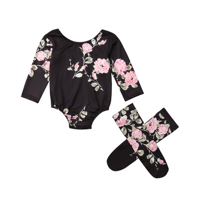 

Newborn Baby Girl Floral Romper Bodysuit JumpsuitStockings 2Pcs Outfits Clothes