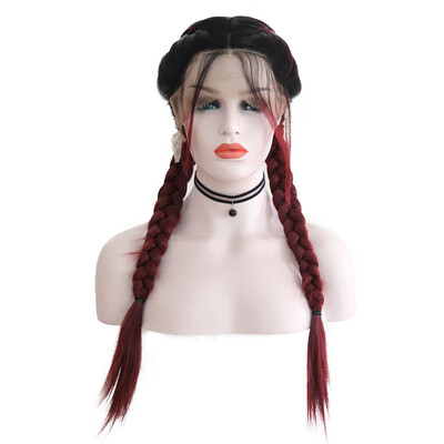 

〖Follure〗Synthetic Baby Hair Braided Double Lace Front Wig Long Black Ombre Black Wigs
