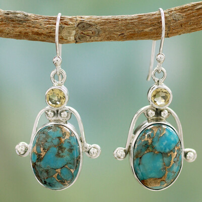 

Women Oval Faux Turquoise Rhinestone Drop Dangle Hook Earrings Party Jewelry