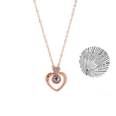 

With Card Crystal 2 Heart 100 Language I love You Necklace For Women Wedding Letter Necklace Jewelry Drop Shipping