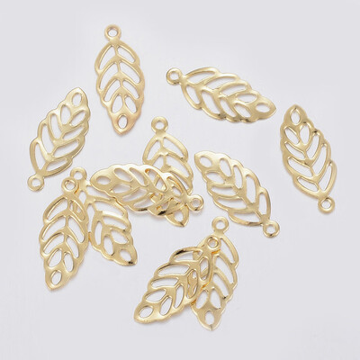 

304 Stainless Steel Charms Leaf Golden 13x55x03mm Hole 1mm