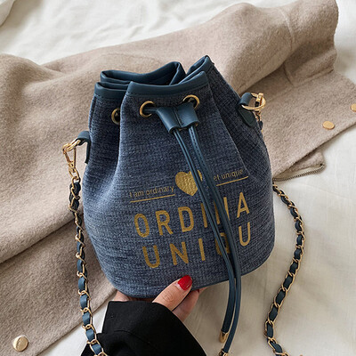 

Fall linen bag 2019 popular new Korean Joker Messenger bag chain bag fashion bucket bag
