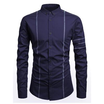 

Toponeto Men Striped Splicing Pocket Long Sleeve Shirt Fashion Long Sleeve Blouse Top