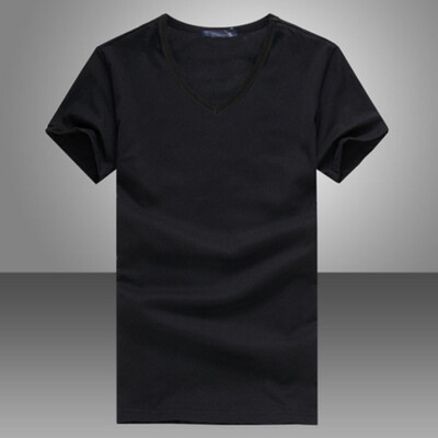 

2018 Men V Neck Round Neck T-shirt Slim Fit Short Sleeve Solid Color Casual Tops