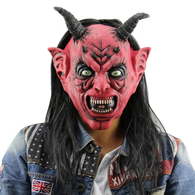 

Halloween Bar Party Supplies Waterproof Environment-friendly Scary Latex Ox Horn Satan Devil Mask Natural Latex