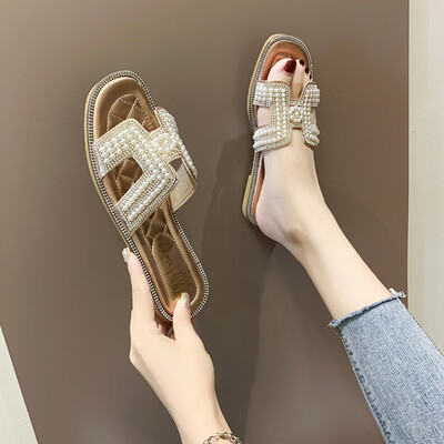 

Sandals&slippers female summer wear super fire fairy wind Joker Pearl H drag Pearl drag tide