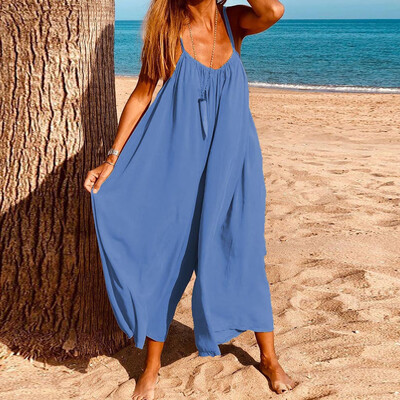 

Starmoon Women Casual V-Neckline Solid Romper Sleeveless Casual Sling Loose Jumpsuits