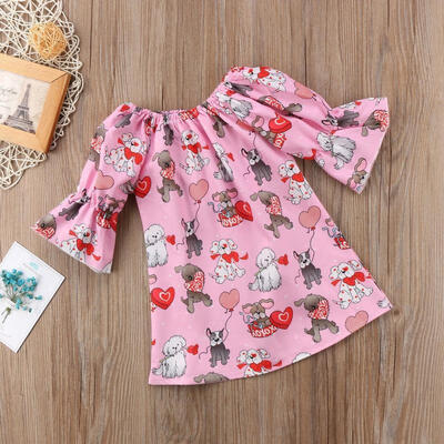 

Kids Baby Girls One Picece Dress Long Sleeve Cartoon Skirts Cotton Costume 0-4T