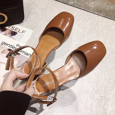

High-heeled Grandma Shoes Baotou Sandals Female Students Summer 2019 New Spring Joker Square Head Mary Jane Coarse Heel