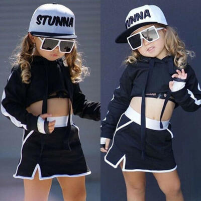 

Kids Toddler Girls Hooded Crop Tops Shorts Skirt Sportwear Clothes Outfits 1-6Y