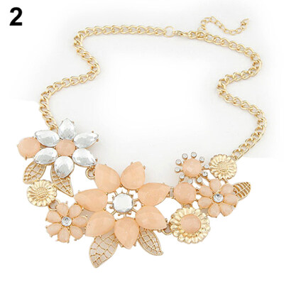 

Fashion Womens Resin Flower Chain Pendant Choker Bib Statement Collar Necklace
