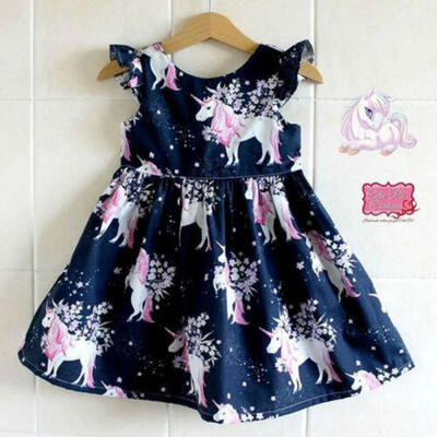

Infant Kid Girl floral Unicorn printed Casual Dresses One-Piece Costume