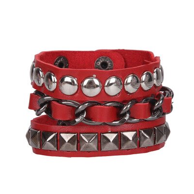 

Unisex Cool Rock Punk Multi-tier Faux Leather Stud Chain Wristband Bracelet Gift
