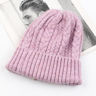 

Women Thick Twist Thread Knitted Beanies Hat Ribbed Autumn Winter Baggy Crochet Cap Warm Skullies Headwear
