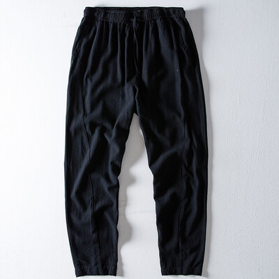 

Gobestart Fashion Men Casual Ethnic Style Solid Cotton Linen Long Pants Casual Trousers