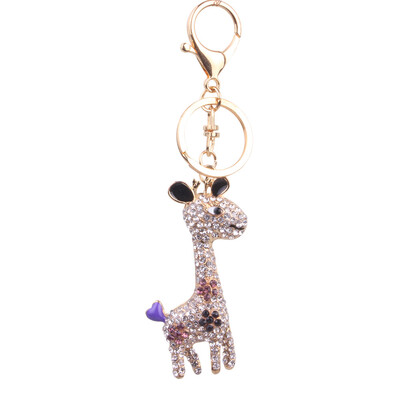 

Small gift cartoon giraffe diamond-studded alloy keychain bag car pendant
