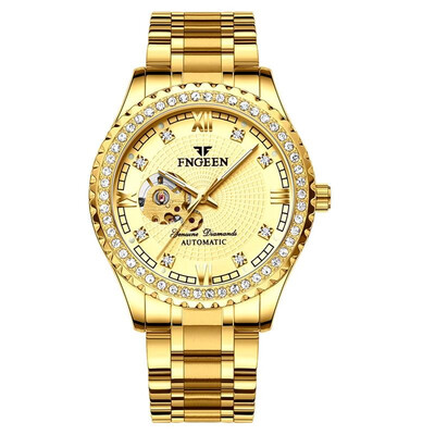 

men luxury golden Mechanical watches Automatic full diamonds brand business male stainless steel watch fashion Hollow clock