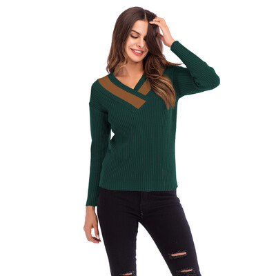 

〖Follure〗Women Colorblock V Neck Long Sleeve Knitted Sweater Jumper Pullover Top Blouse
