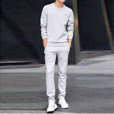 

Toponeto New Mens Autumn Suit Pure Color Comfortable Long-Sleeved Trousers Suit