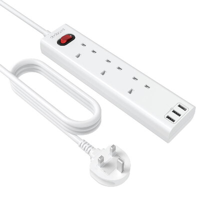 

dodocool 3250W Surge Protector 1050 Joules Power Strip with 3 USB Charging Ports&3-Outlets 492ft Extension Lead Cord Overload