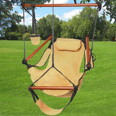 

Hanging Hammock Swing Chair for Yard Patio with Pillow&Footrest Solid Wood 250lb Brown