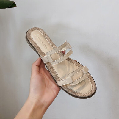 

Summer Korean version of ulzzang temperament casual one word comfortable flat bottom cool slippers womens super-fire sandals