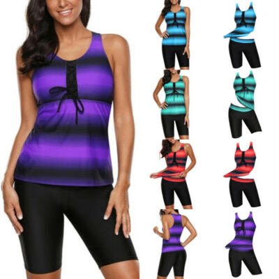

Womens Push-up Two-piece Swim Dress Swimsuit Bikini Swimwear Plus Size Tankini