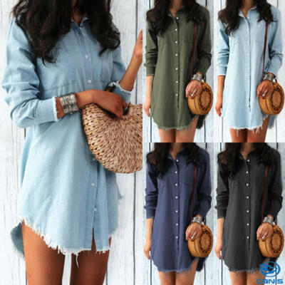 

Sexy Womens Plus Size Long T-shirt Ladies Casual Party Mini Dress Blouse Tops