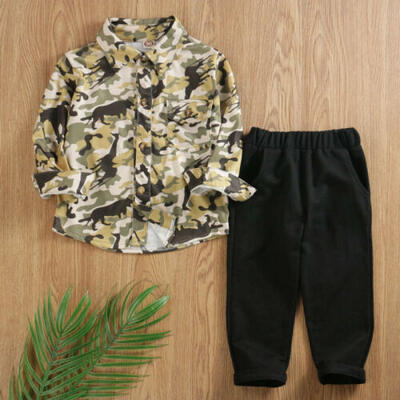 

CA Toddler Kids Baby Boy Tops T-shirt Camo Pants 2PCS Gentleman Outfits Clothes