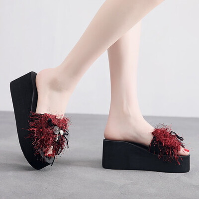 

Rose Women Wedge Pearl Slides Home Bathroom Beach Flip Flops Shoes Seaside Slippers