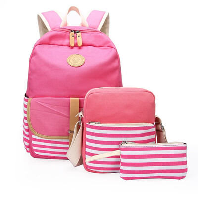 

Tailored 3PC Women Ladies Girl Canvas Laptop Striped Handbag Shoulder Backpack Purse Bags