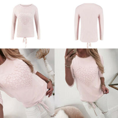

Womens Long Sleeve Loose Button Trim Blouse Round Neck Solid Tunic T-Shirt Top